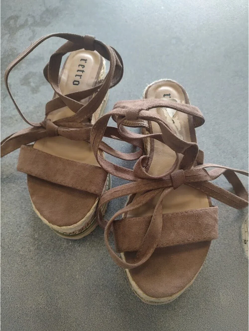 Retro Brown Strappy Cork Platform Wedge Ankle Tie Sandals 6 Boho Summer Festival